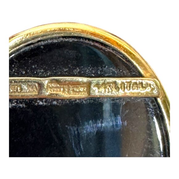 Estate Vintage 14K Yellow Gold Blue Agate Onyx Cameo Mother Child Pendant Italy - Picture 3 of 7